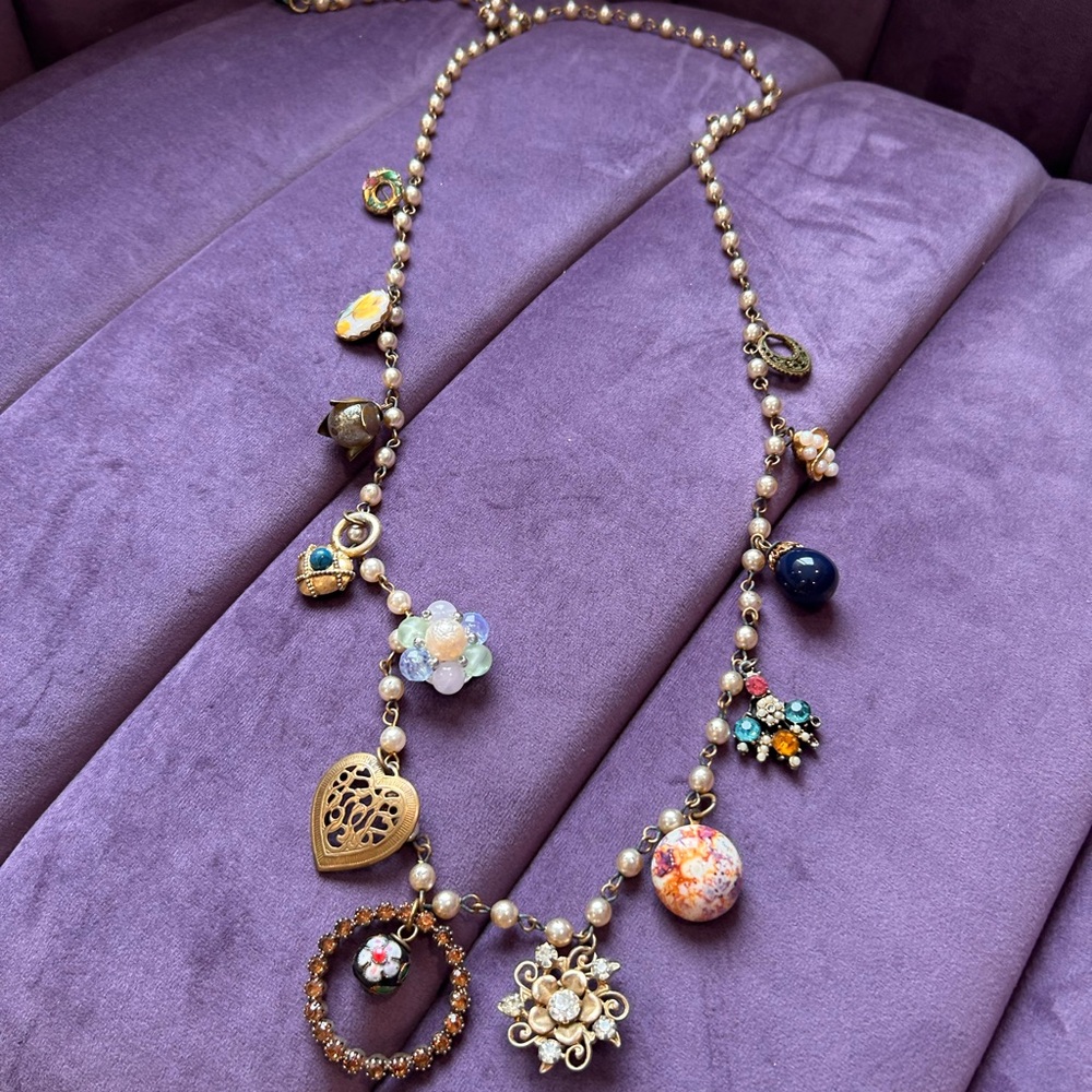 Betsey Johnson Gold Charm Necklace with Colorful Accents